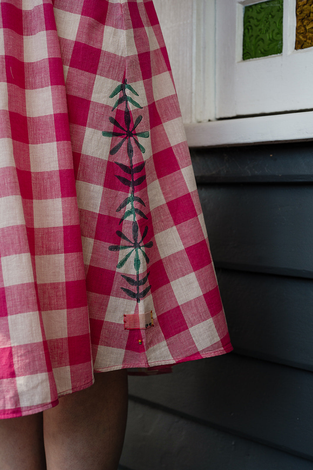 Lotus Veda River handloom cotton dress - pink checks