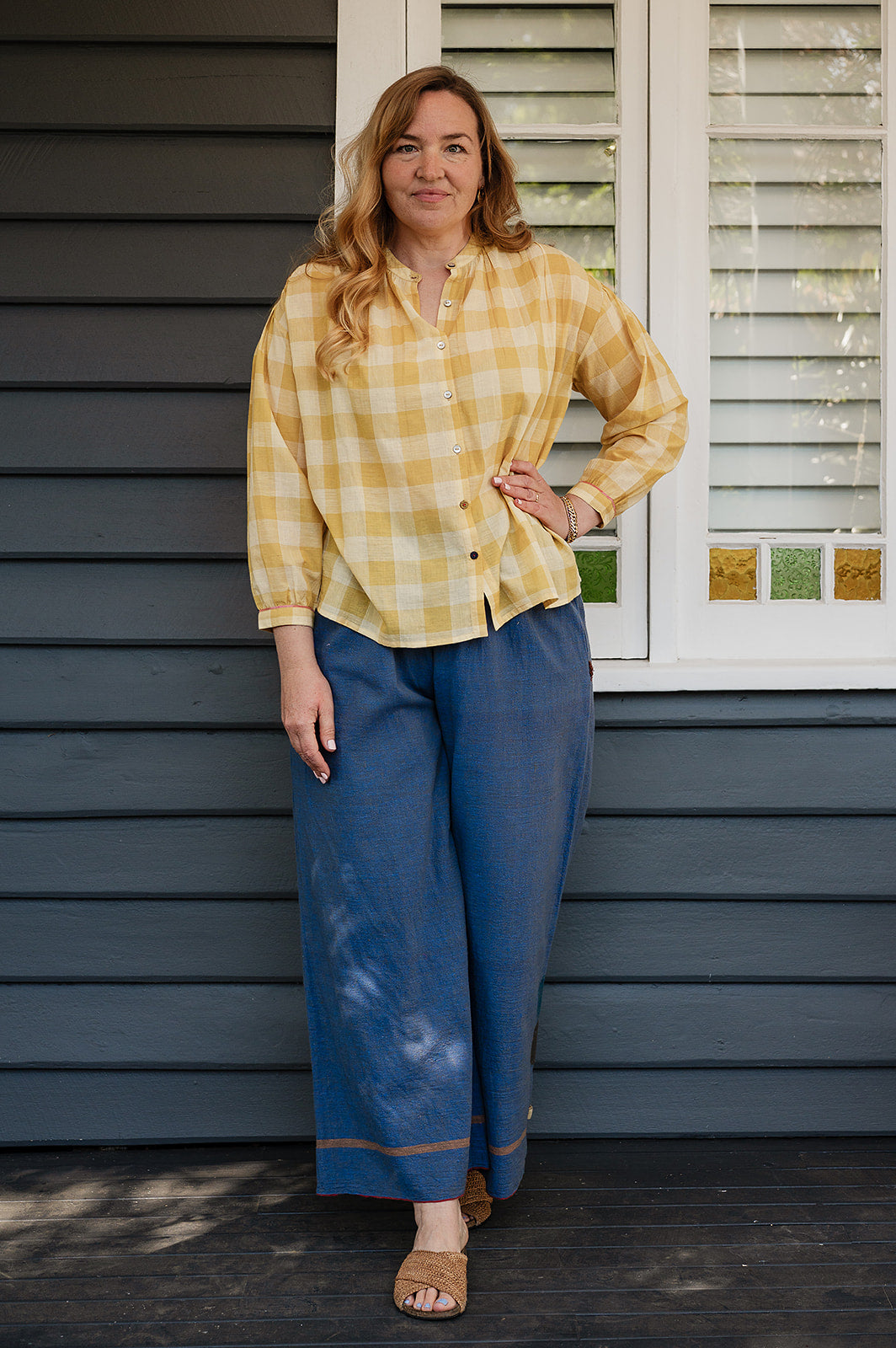 Lotus Veda Daffodil handloom cotton shirt - yellow checks