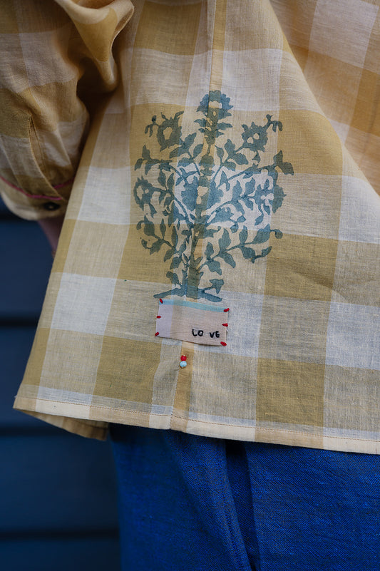 Lotus Veda Daffodil handloom cotton shirt - yellow checks
