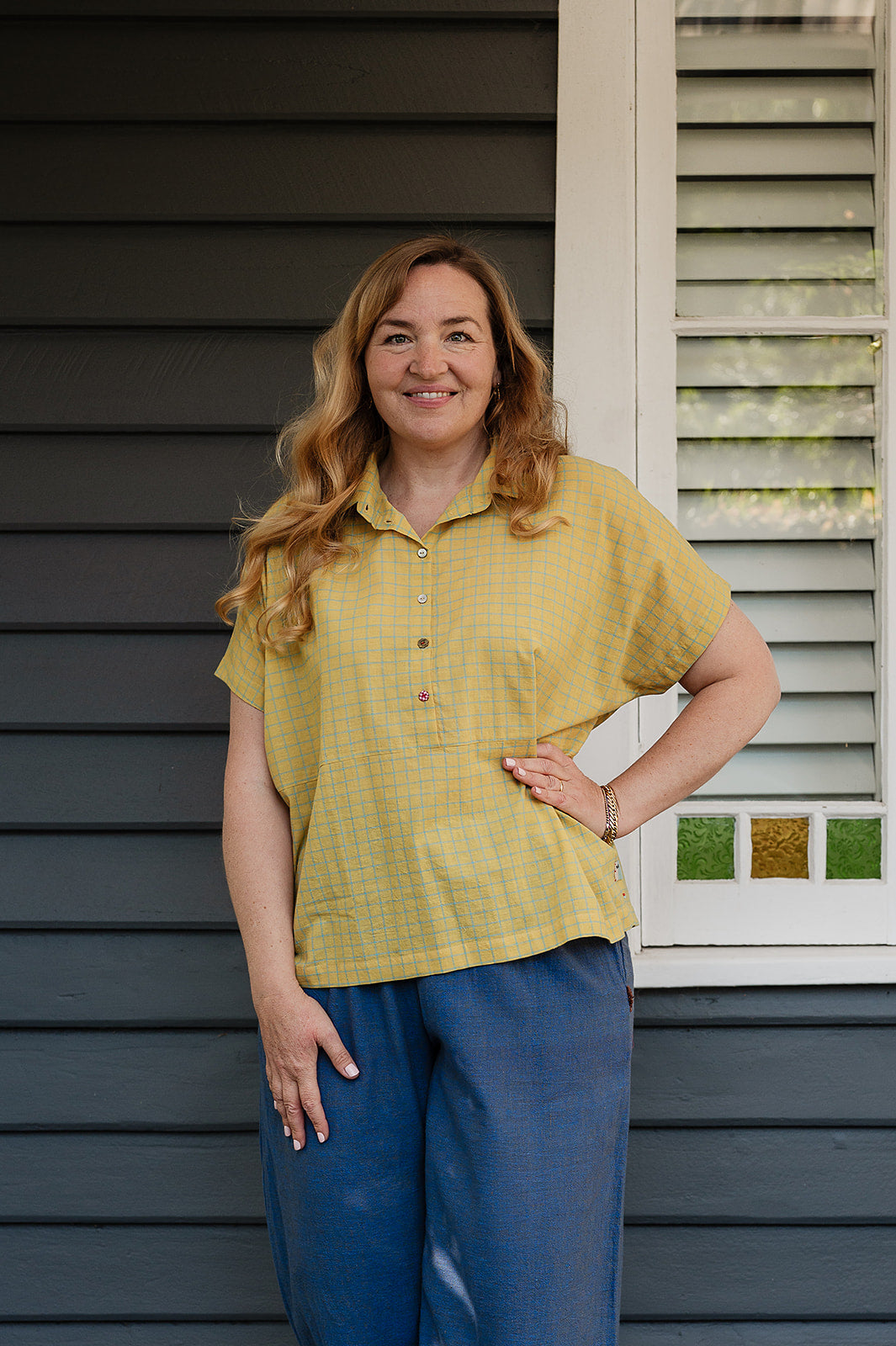 Lotus Veda Elanor handloom cotton shirt - yellow checks