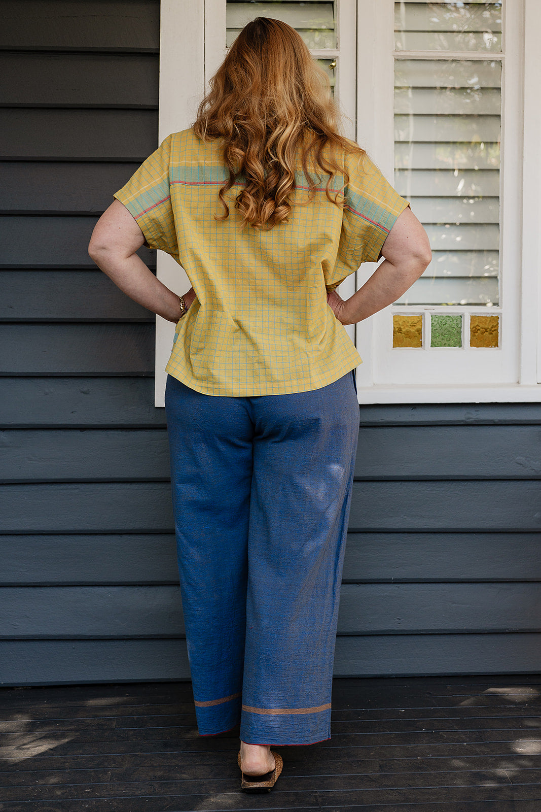 Lotus Veda Elanor handloom cotton shirt - yellow checks