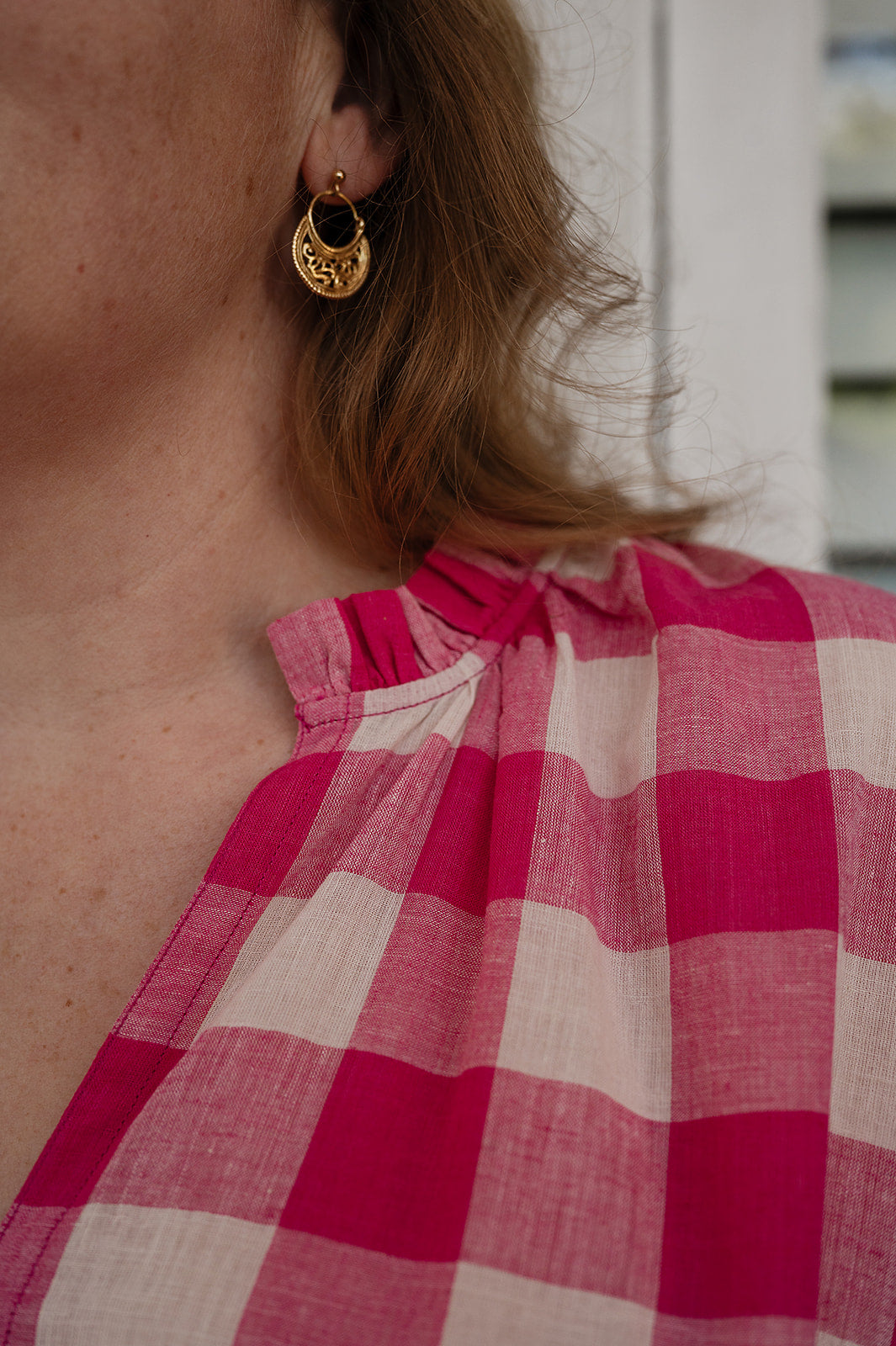 Lotus Veda River handloom cotton dress - pink checks