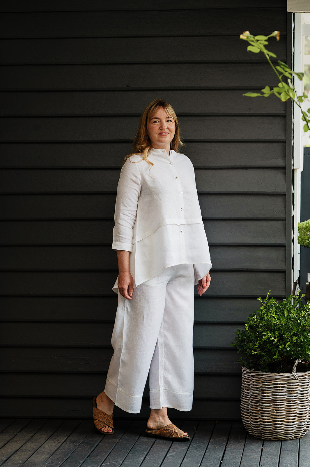 Manan Mapa white linen culotte pant.