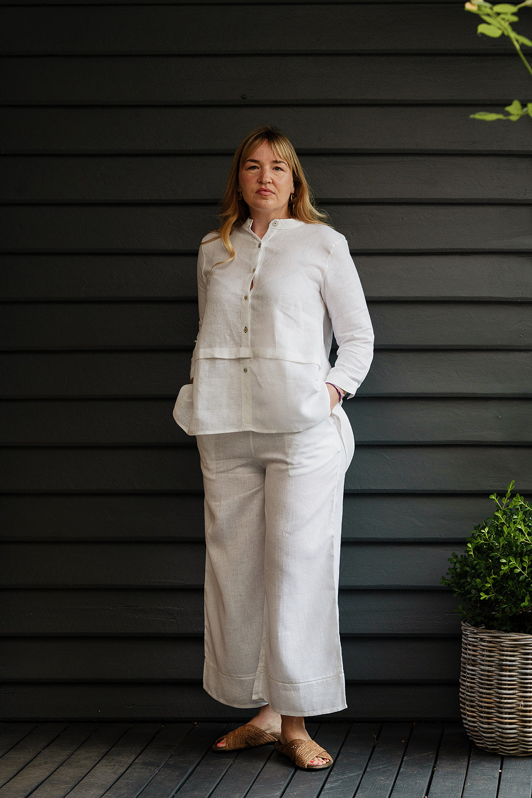 Manan Mapa white linen culotte pant.