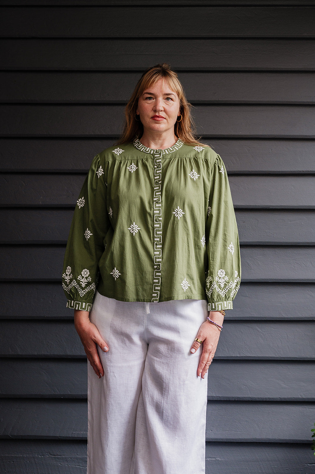 Manan Folk embroidered blouse - green