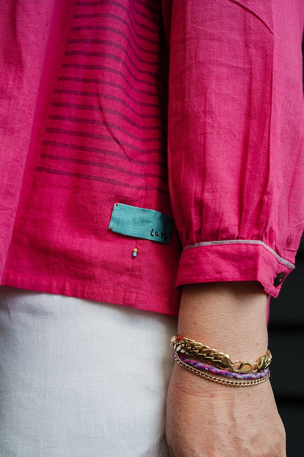 Lotus Veda Daffodil blouse in handloom cotton bright pink.