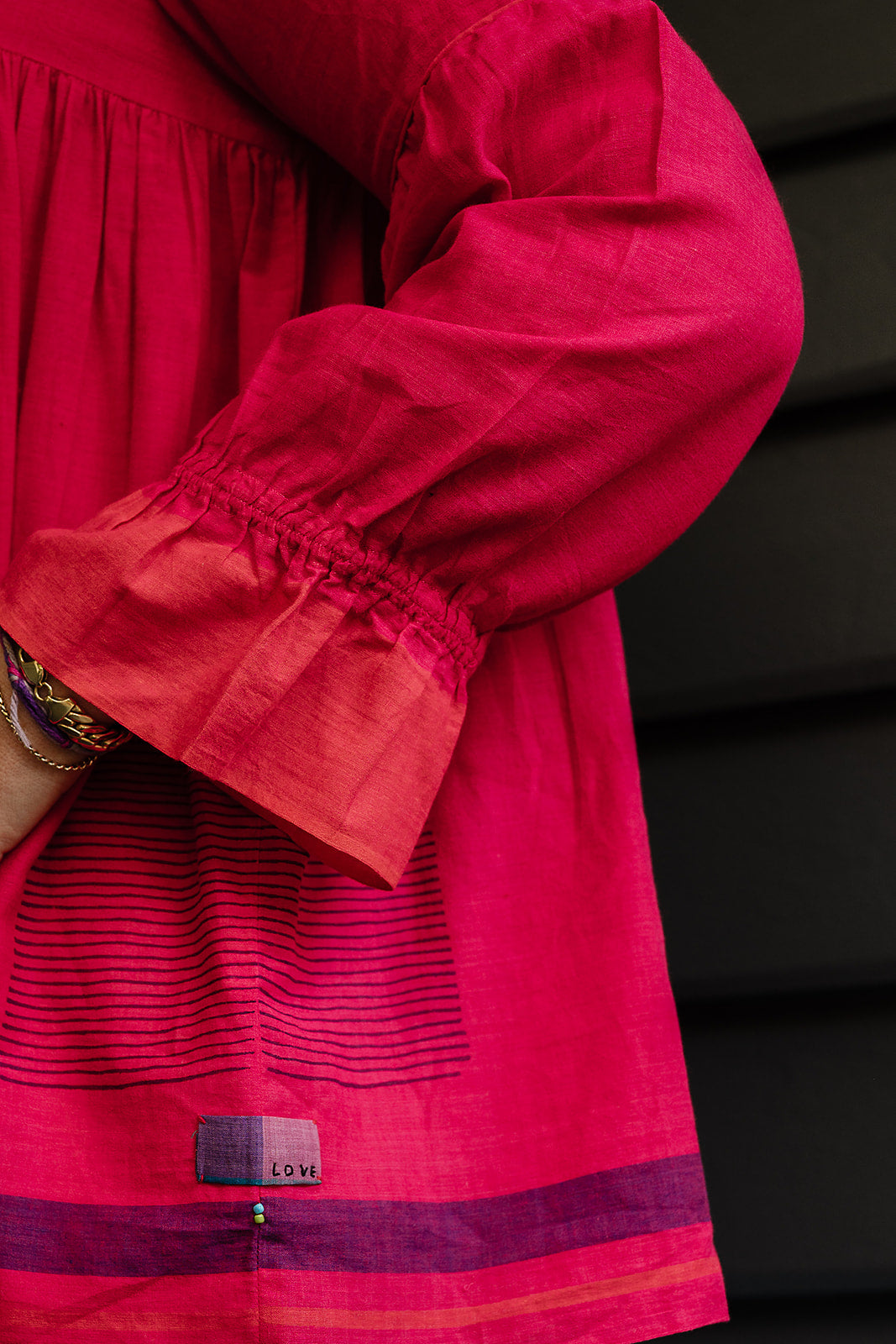 Lotus Veda Victoria handloom cotton blouse - raspberry red