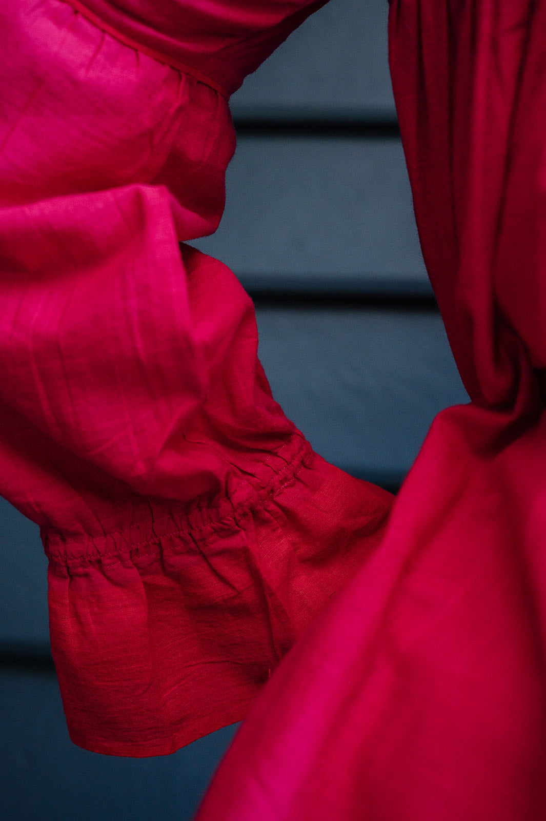 Lotus Veda Victoria blouse in handloom cotton bright raspberry pink red.