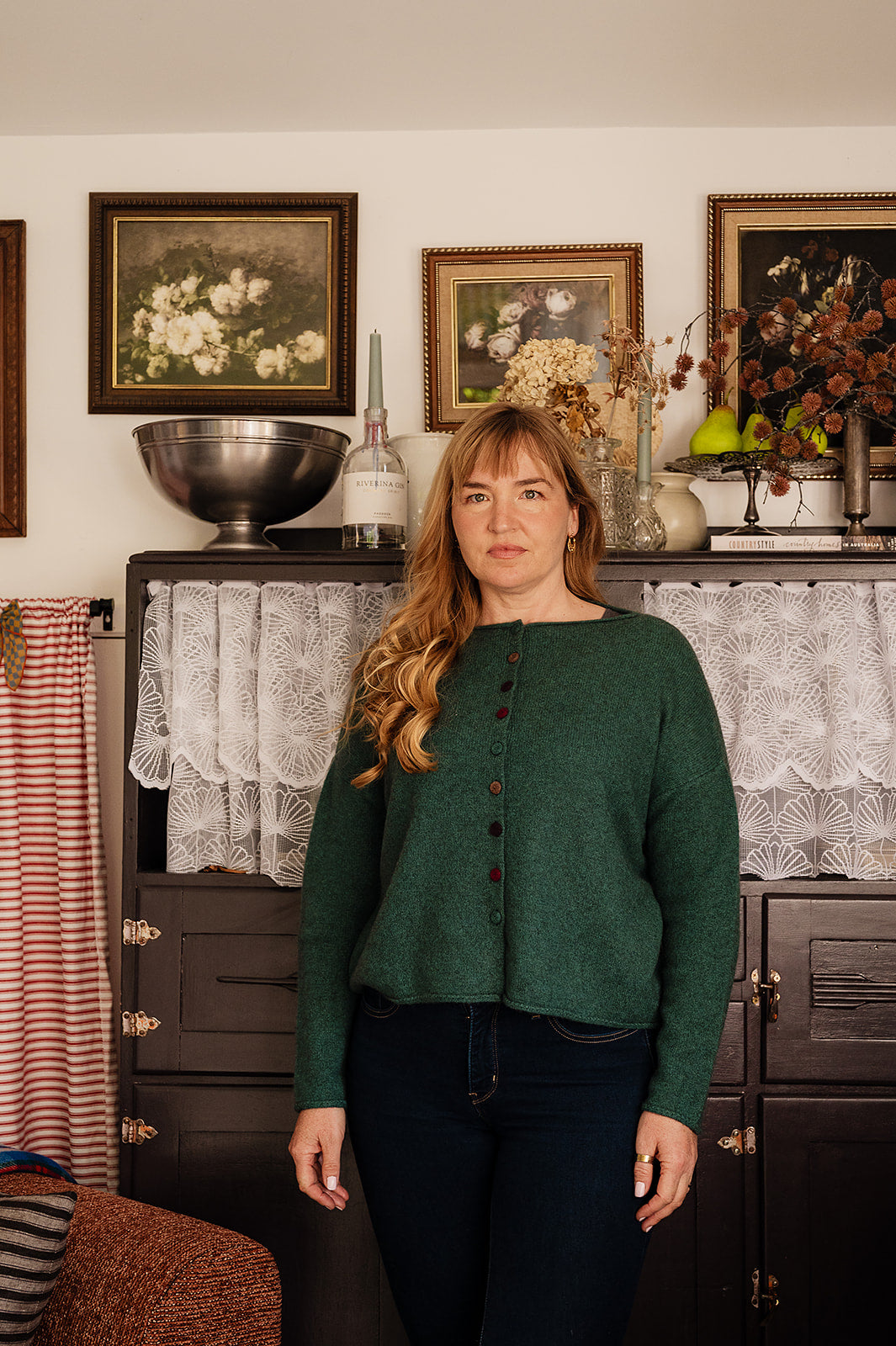 Baby yak wool one size reversible cardigan sweater in emerald green.