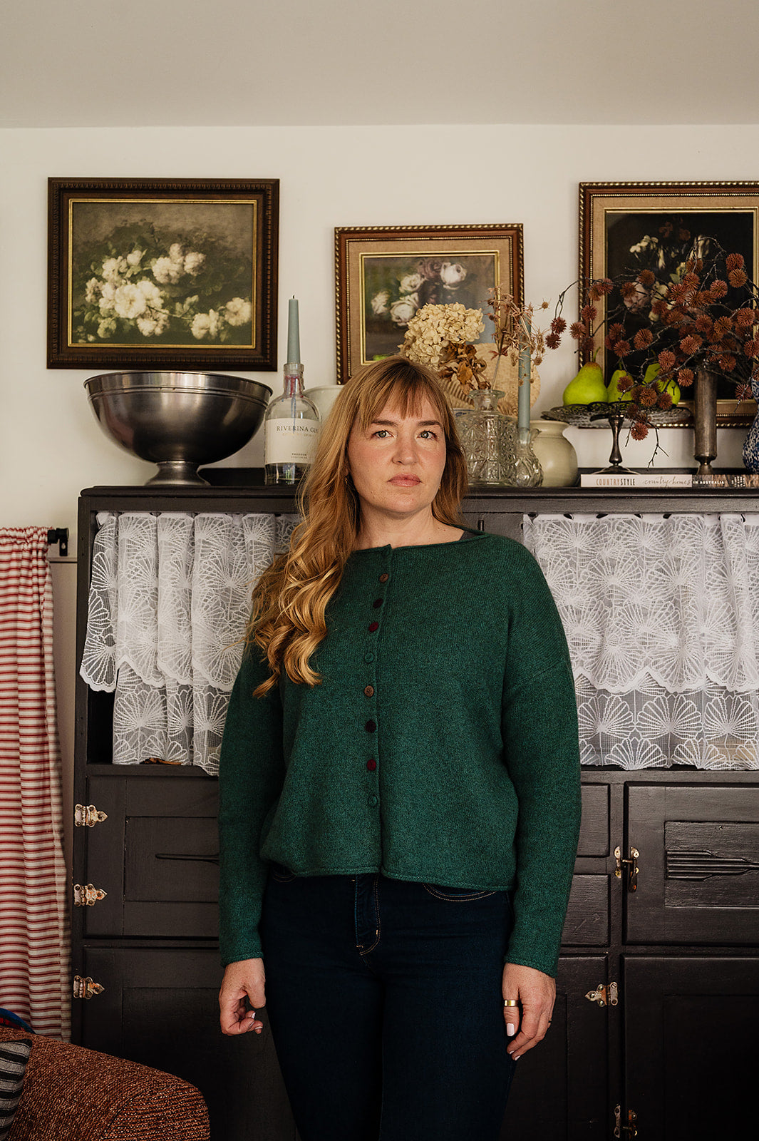 Baby yak wool one size reversible cardigan sweater in emerald green.