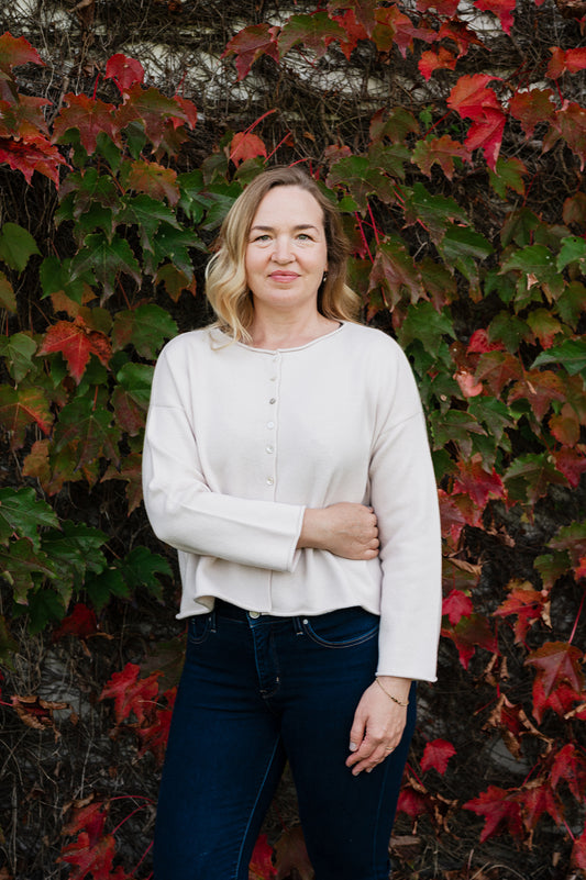 One size reversible cashmere cardigan in ecru