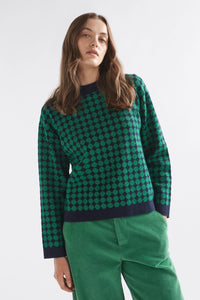 Elk the label Leira sweater in navy and green spot metallic knit.