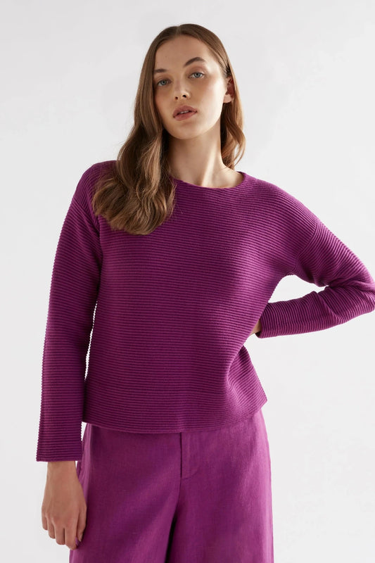 Elk the Label Neui ottoman knit  cotton merino sweater in magenta pink.