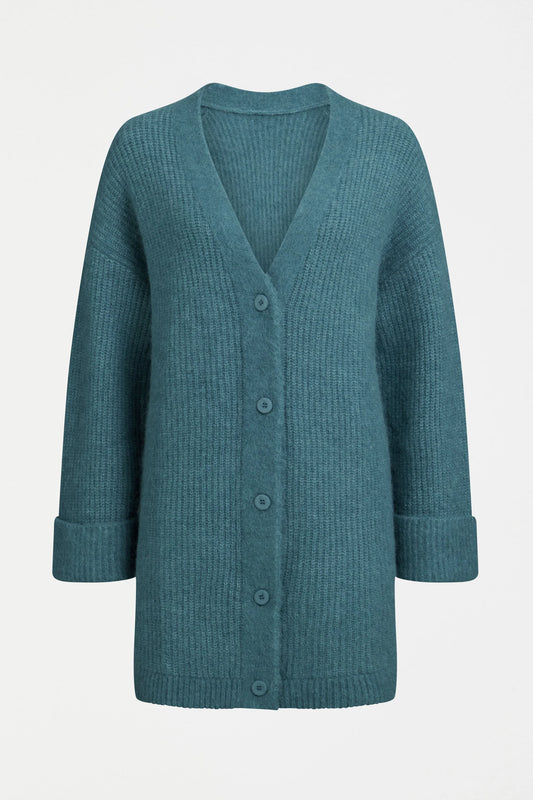 Elk Aila longline cardigan in alpaca wool blend in stone blue.