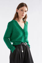 Load image into Gallery viewer, Elk bright Milan green alpaca wool blend button up v-neck cardigan.