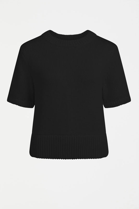 Elk organic cotton short sleeve Luft knit top in black.