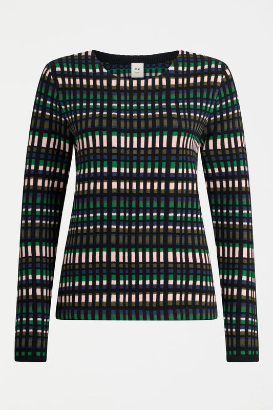 Elk long sleeve organic cotton Svea knit sweater with a striped pattern on a white background