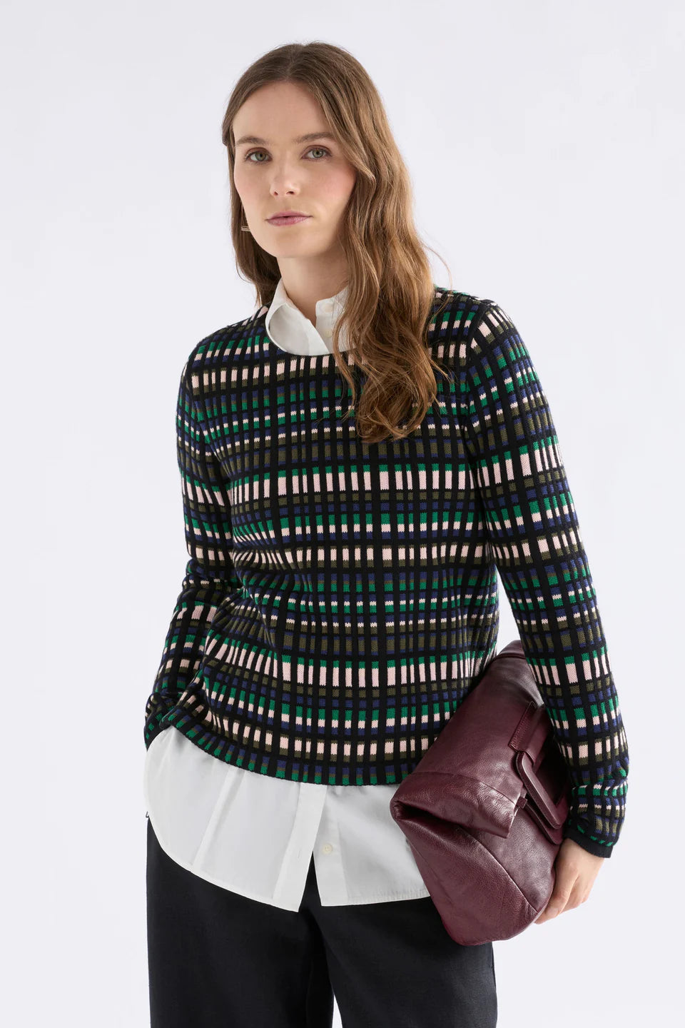 Elk long sleeve organic cotton Svea knit sweater with a striped pattern on a white background
