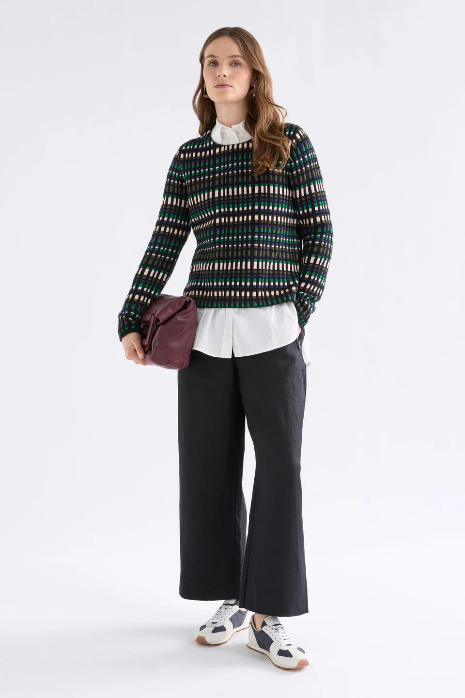 Elk long sleeve organic cotton Svea knit sweater with a striped pattern on a white background