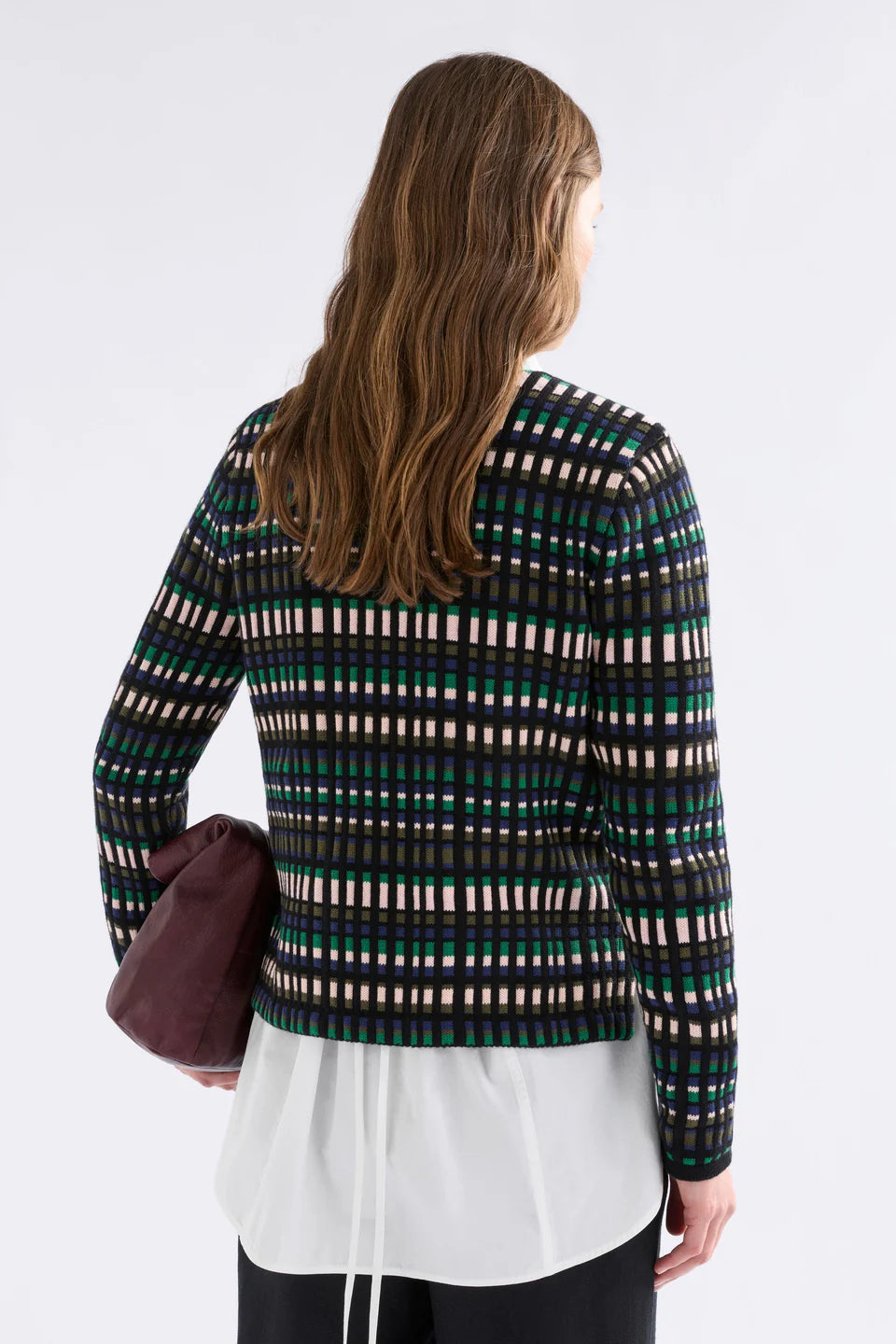 Elk long sleeve organic cotton Svea knit sweater with a striped pattern on a white background
