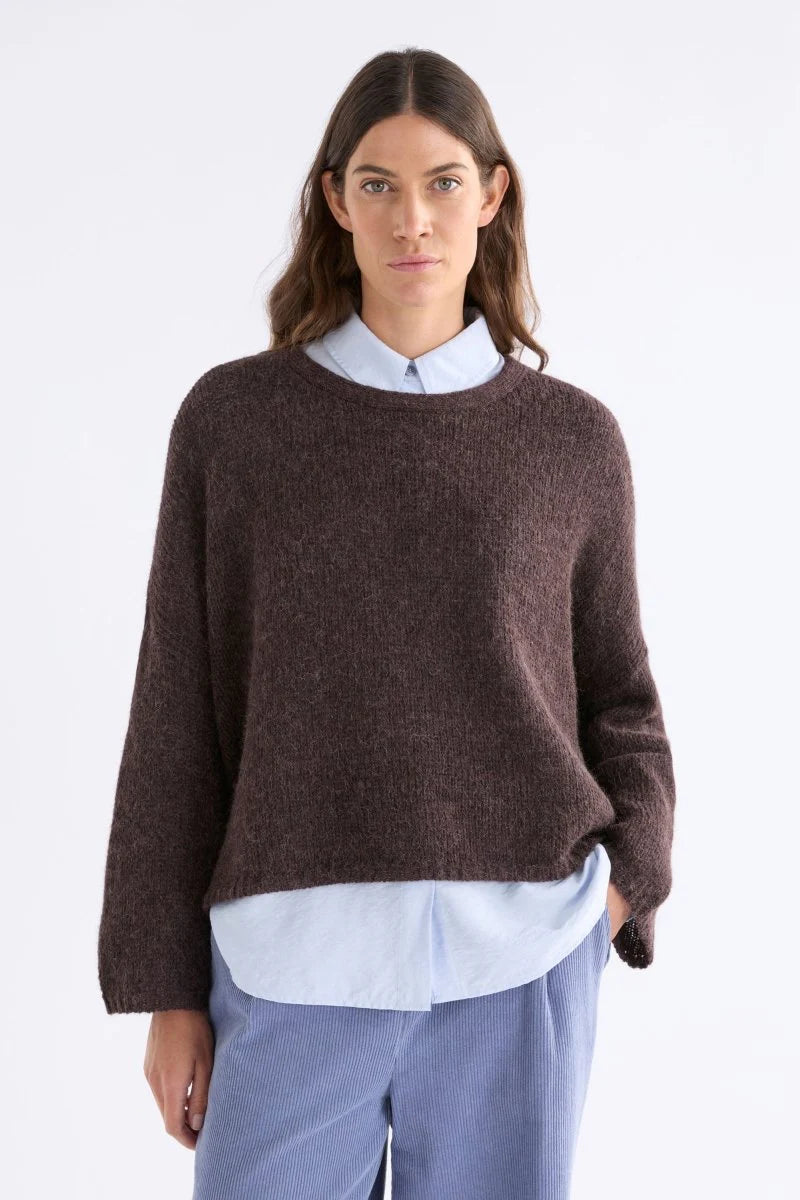 Elk Agna sweater in Chestnut, dark chocolate brown.