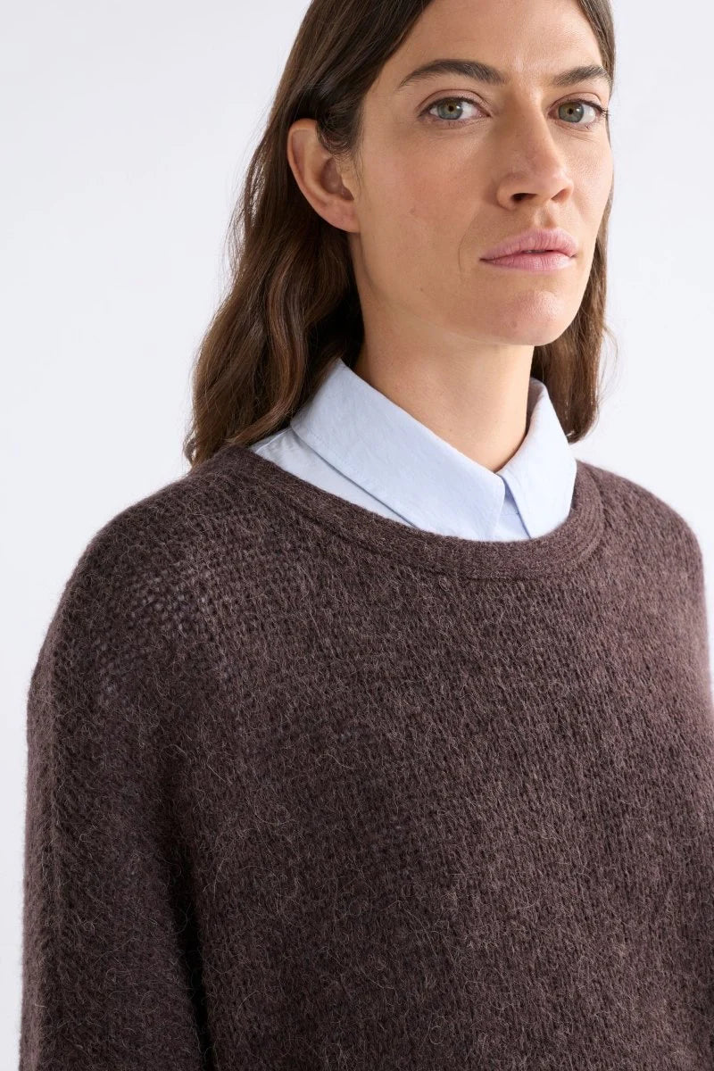 Elk Agna sweater in Chestnut, dark chocolate brown.