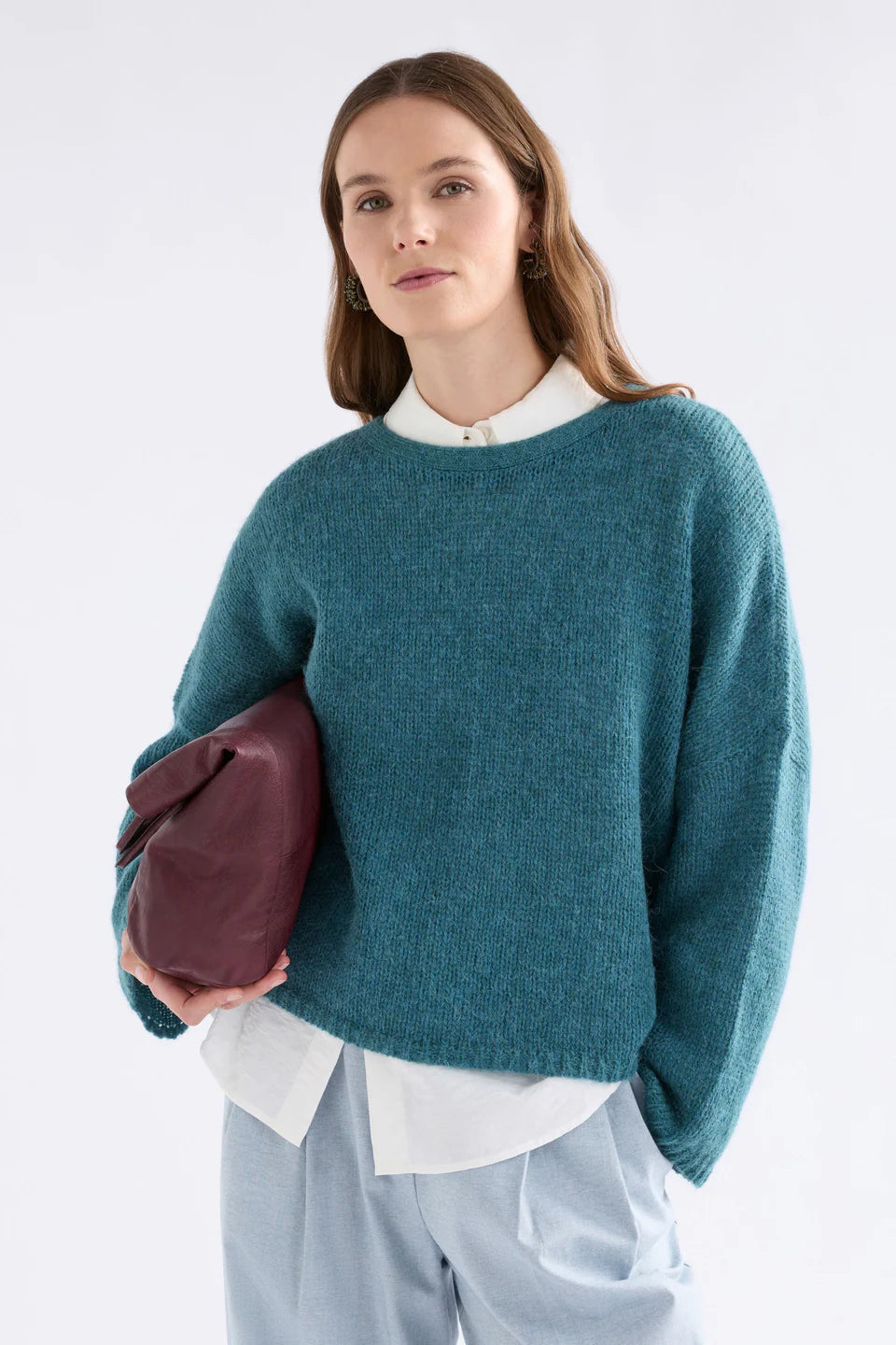 Elk classic Agna ovesized loose knit sweater in stone blue.