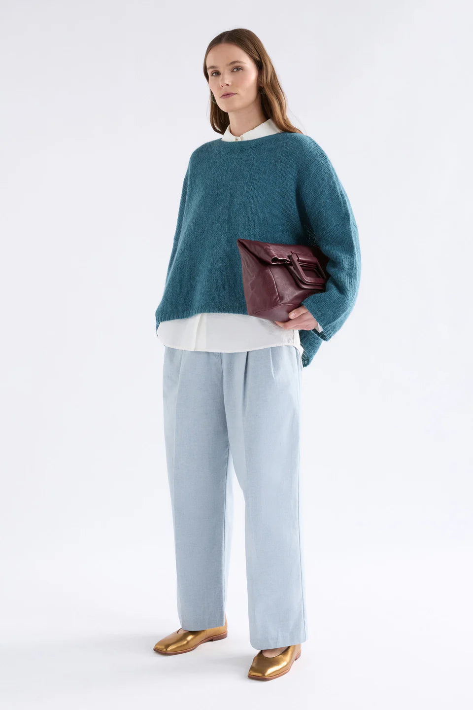 Elk classic Agna ovesized loose knit sweater in stone blue.