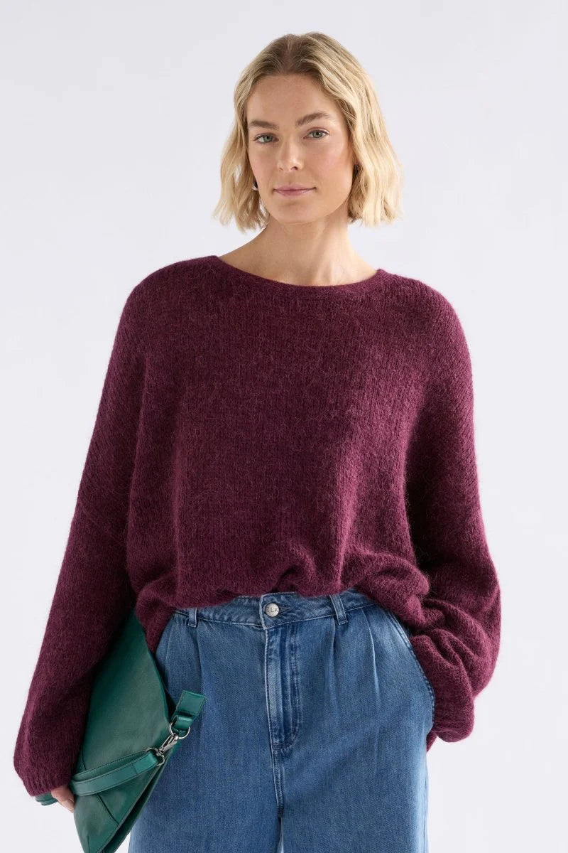 Elk Agna sweater in merlot deep grape.