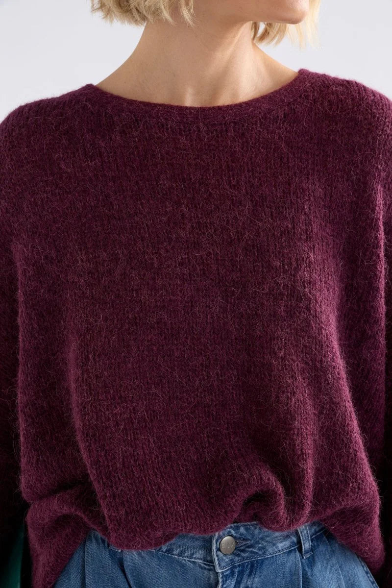 Elk Agna sweater in merlot deep grape.