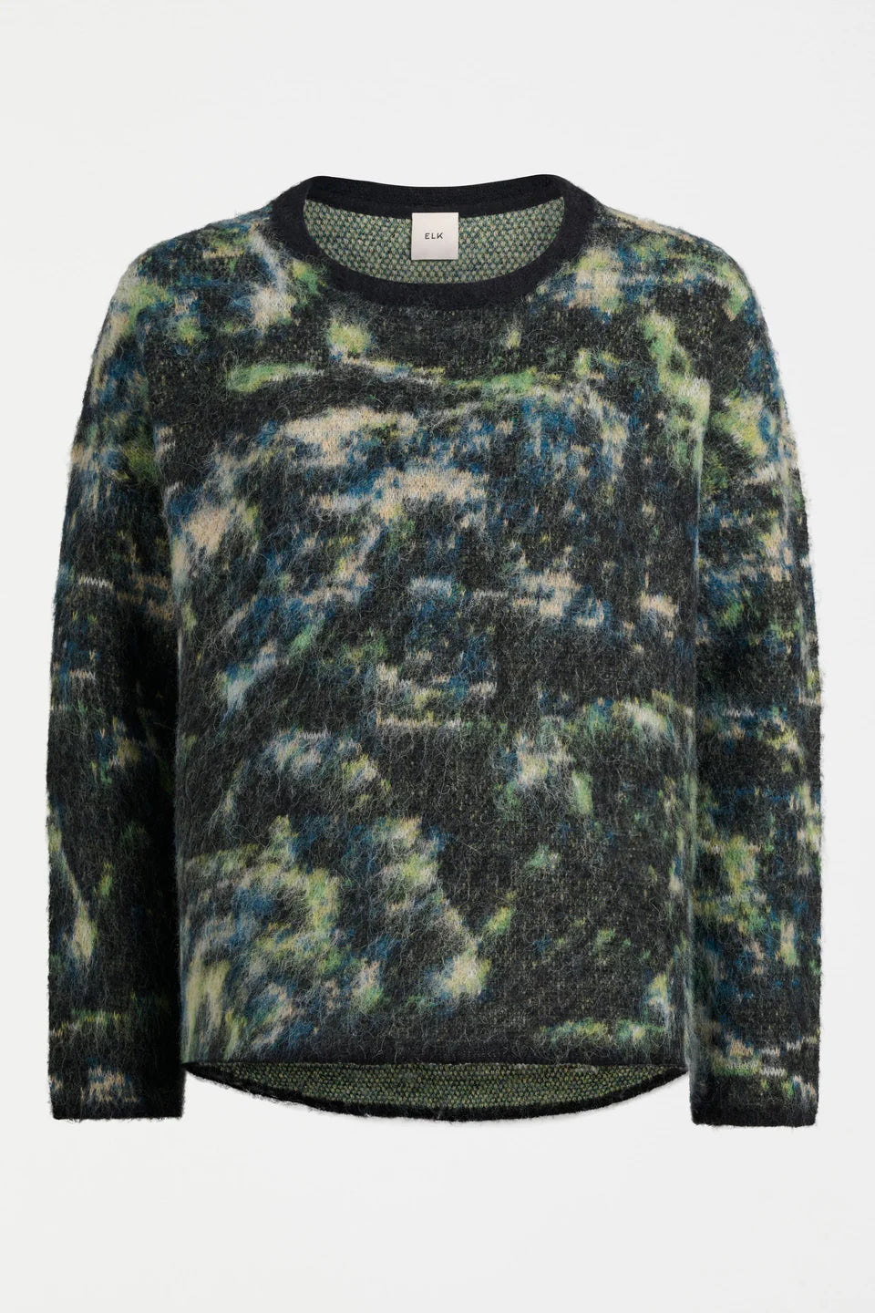 Elk Kallio camouflage-patterned oversized alpaca blend sweater.