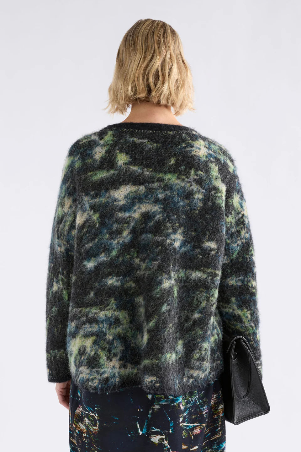 Elk Kallio camouflage-patterned oversized alpaca blend sweater.