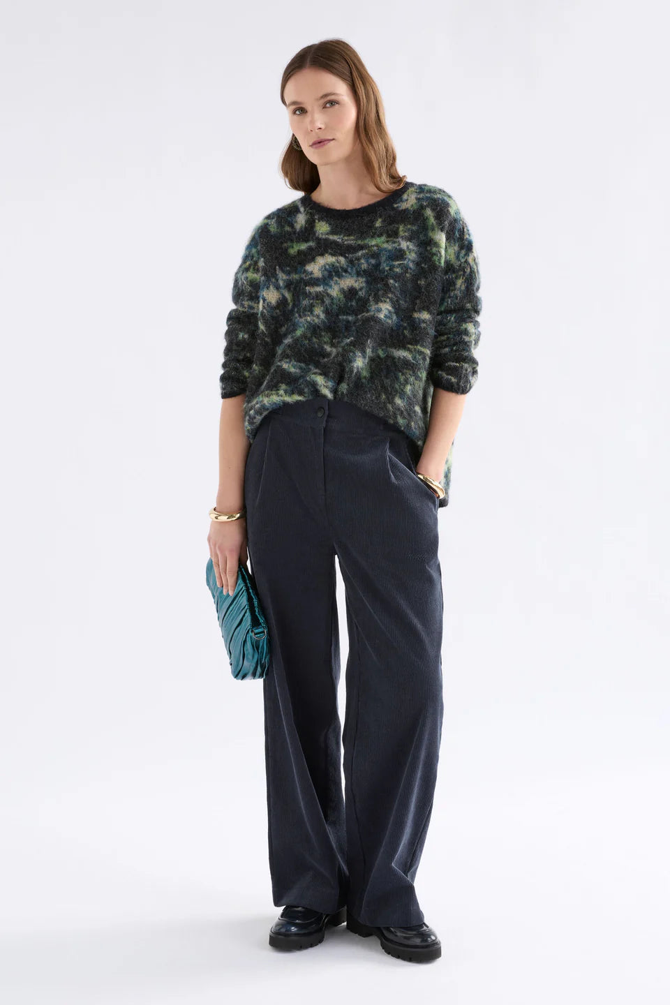 Elk Kallio camouflage-patterned oversized alpaca blend sweater.