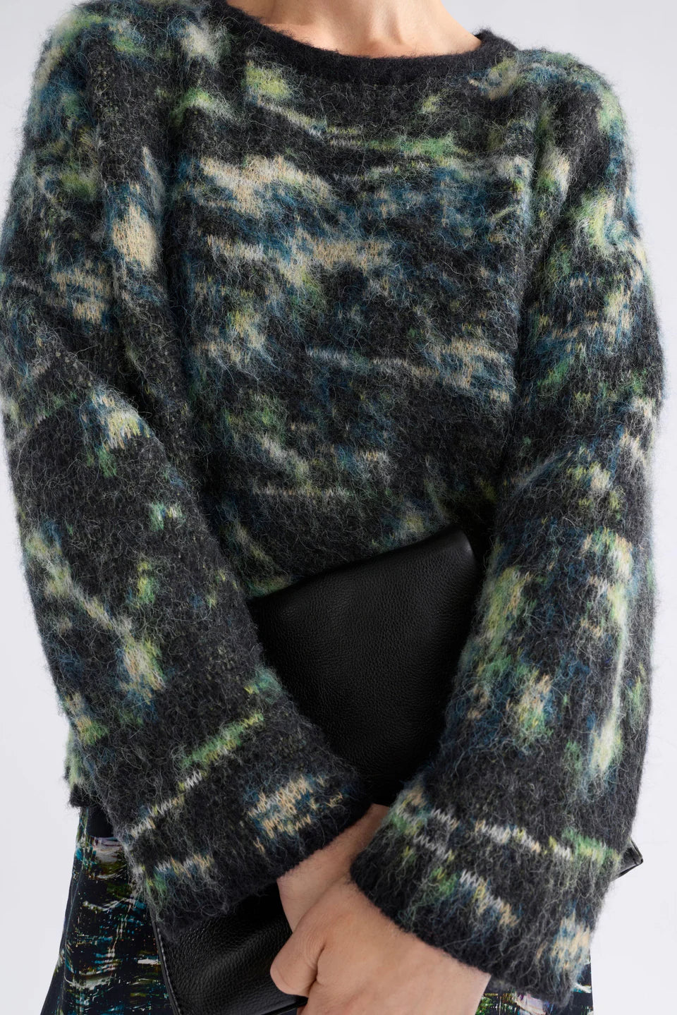Elk Kallio camouflage-patterned oversized alpaca blend sweater.