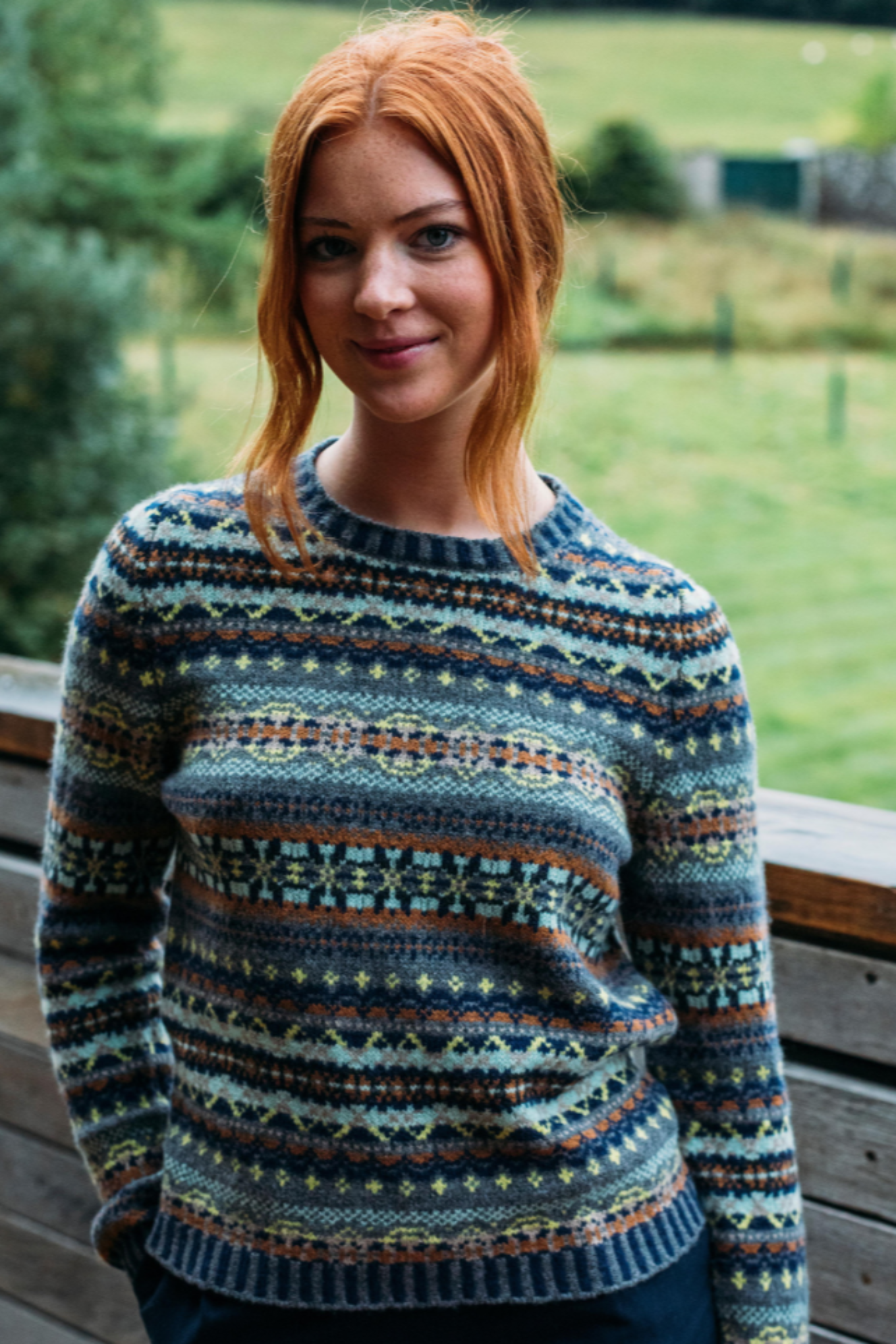 Eribe Kinross merino fairisle sweater in Garnet.