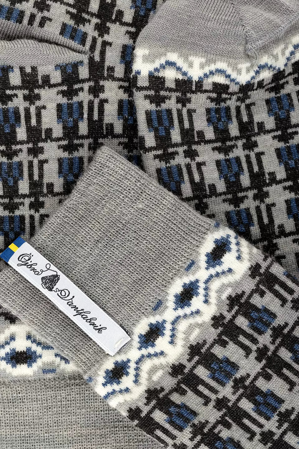 Ojbro Vantfabrik Koren Kerstin merino wool socks in grey, blue and brown, made in Sweden.