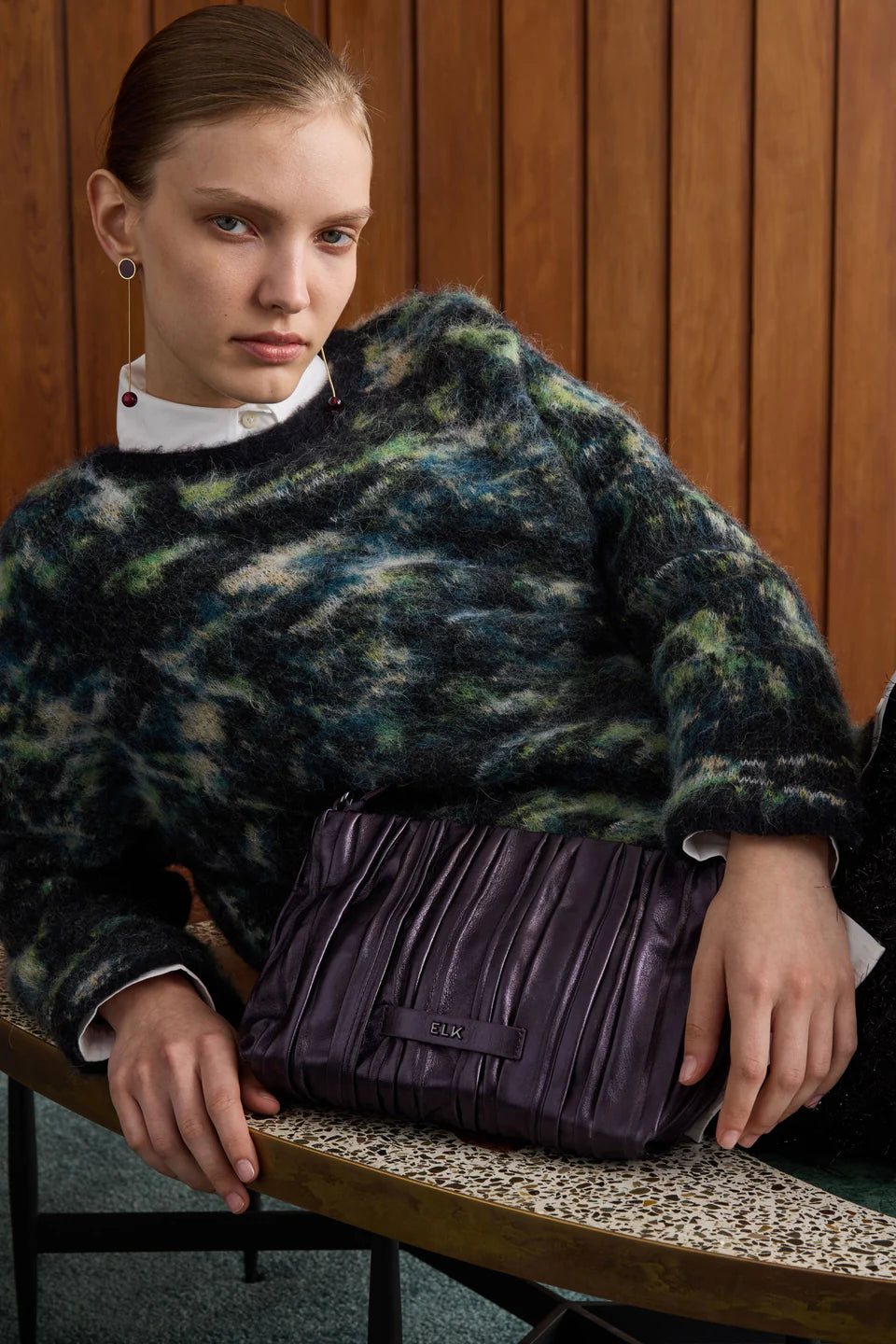 Elk Kallio camouflage-patterned oversized alpaca blend sweater.
