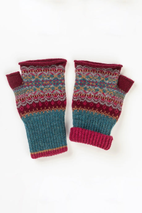 Eribe Alloa fairisle mittens in Velvet - burgundy, blue and pink.