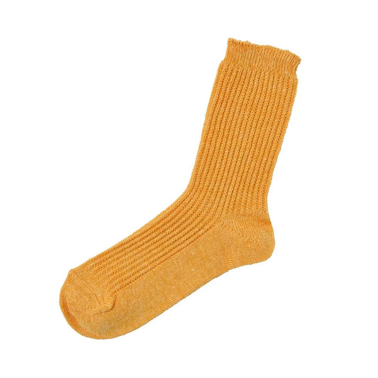 Memeri linen blend rib knit crew length sock made in Japan in yellow.