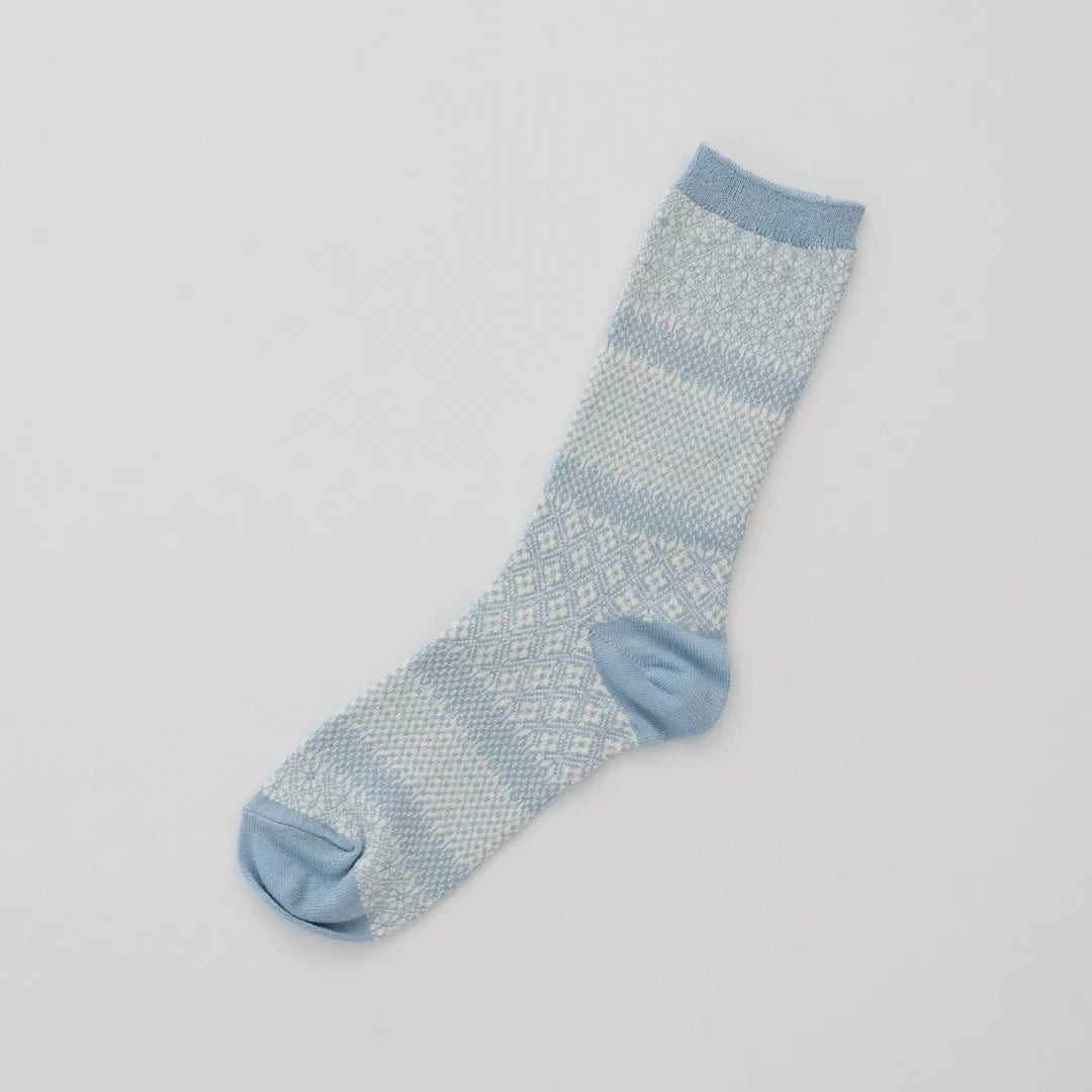 Memeri made in Japan cotton linen jacquard socks in light blue.