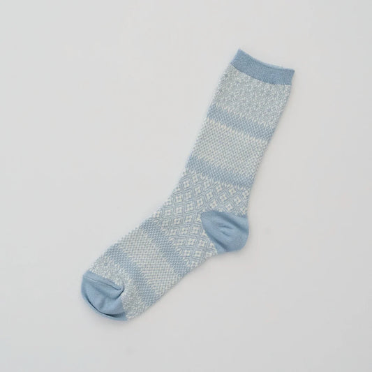 Memeri made in Japan cotton linen jacquard socks in light blue.