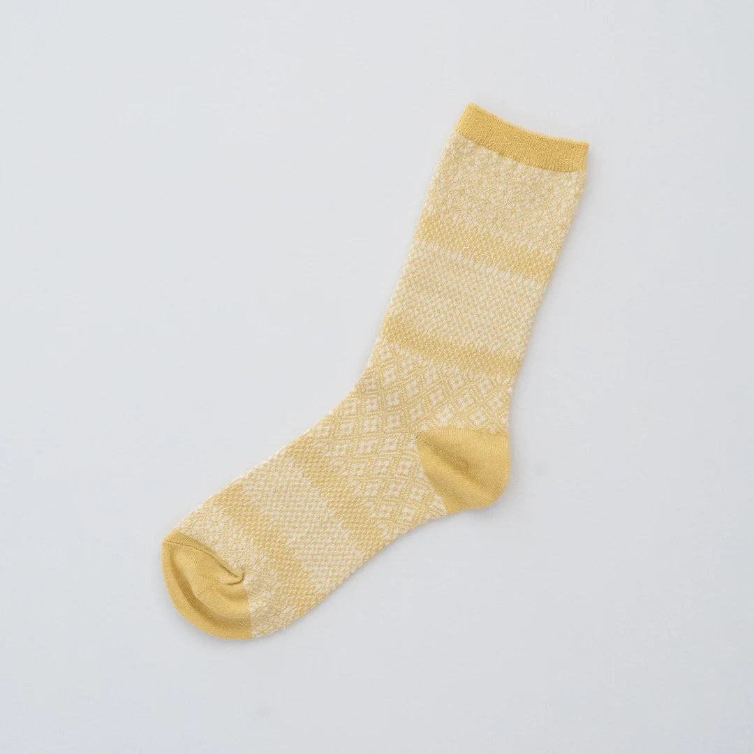 Memeri made in Japan cotton linen jacquard socks in lime yellow.