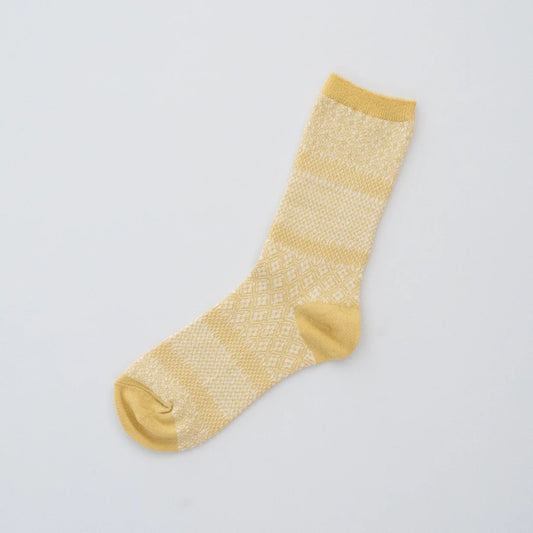 Memeri made in Japan cotton linen jacquard socks in lime yellow.