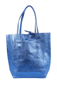 Maison Fanli French designed Italian made metallic electric blue leather tote bag.