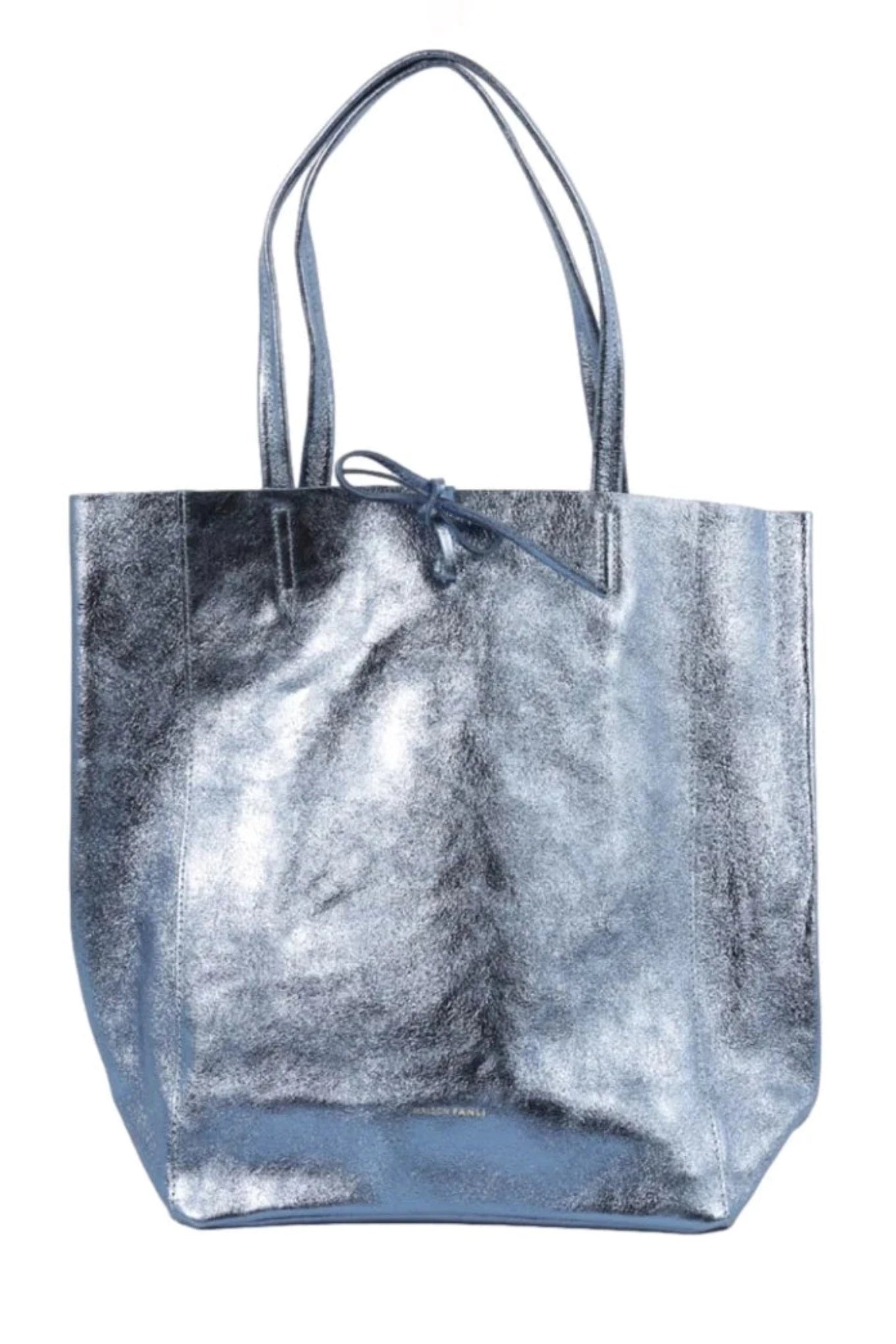Maison Fanli French designed Italian made metallic blue jeans denim blue leather tote bag.
