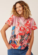 Load image into Gallery viewer, Nancybird organic cotton Apollo tee featuring correa garden floral print in pink, coral and denim blue.