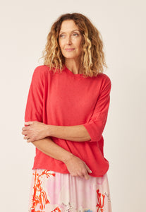 Pure cotton knit Nancybird Clifton tee top in coral red.
