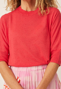 Pure cotton knit Nancybird Clifton tee top in coral red.