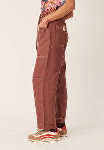 Nancybird 100% linen Amos panel pants in cocoa brown.