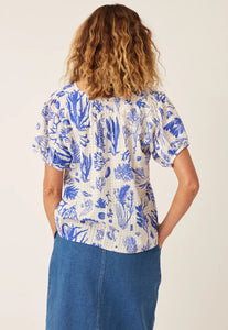 Nancybird Jolene top in blue and white reef print in seersucker cotton.